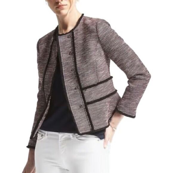 Banana Republic Textured Tweed Blazer Jacket, Size 4, Navy/Red/Multi, NWOT - Picture 3 of 12